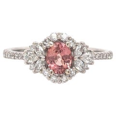 Padparadscha Sapphire Ring w Earth Mined Diamonds in Solid 14K Gold Oval 5x4mm