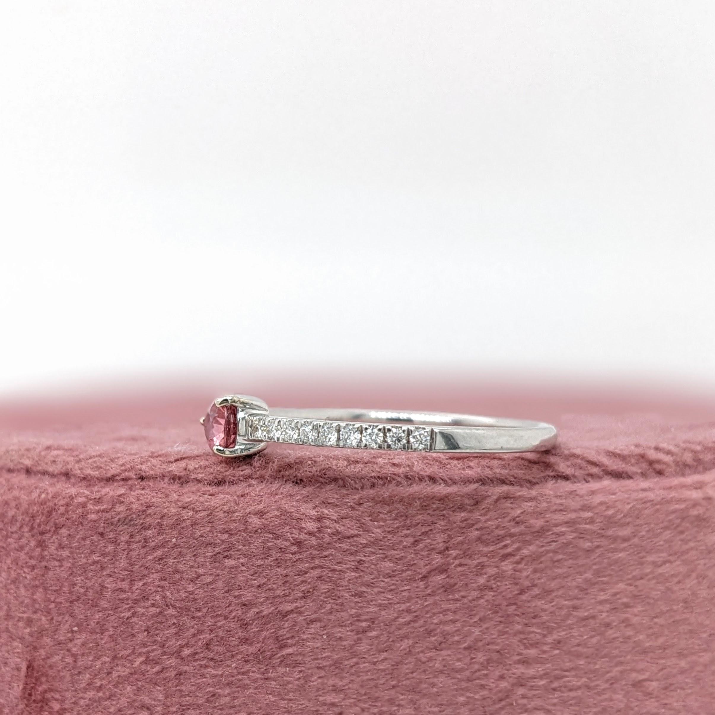 Pear Cut Padparadscha Sapphire Ring w Earth Mined Diamonds in Solid 14K Gold Pear 5x3.5mm