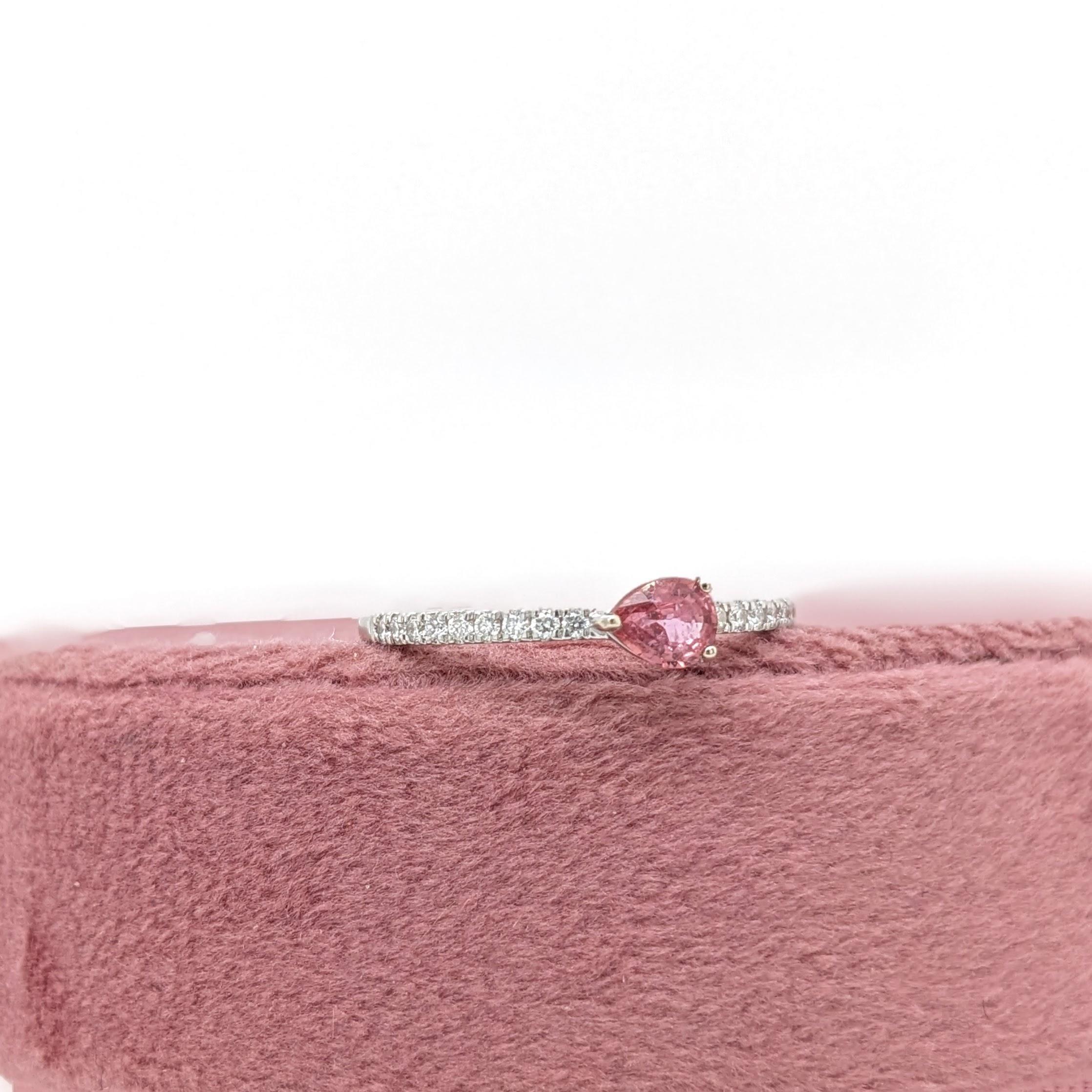 Women's Padparadscha Sapphire Ring w Earth Mined Diamonds in Solid 14K Gold Pear 5x3.5mm