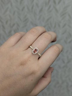 Padparadscha Sapphire Ring w Natural Diamond Accents Halo in 14K Gold  OV 6x4mm