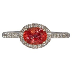 Padparadscha Sapphire Ring with Diamond Halo: Solid 14K Gold, Oval 7x5mm