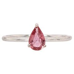 Padparadscha Solitär-Ring mit Saphir in Birnenform aus massivem 14K Weißgold 6,5x4mm