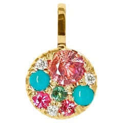 Padparadscha Sapphire Turquoise Alexandrite Spinel Diamond Pave 8 mm Pendant