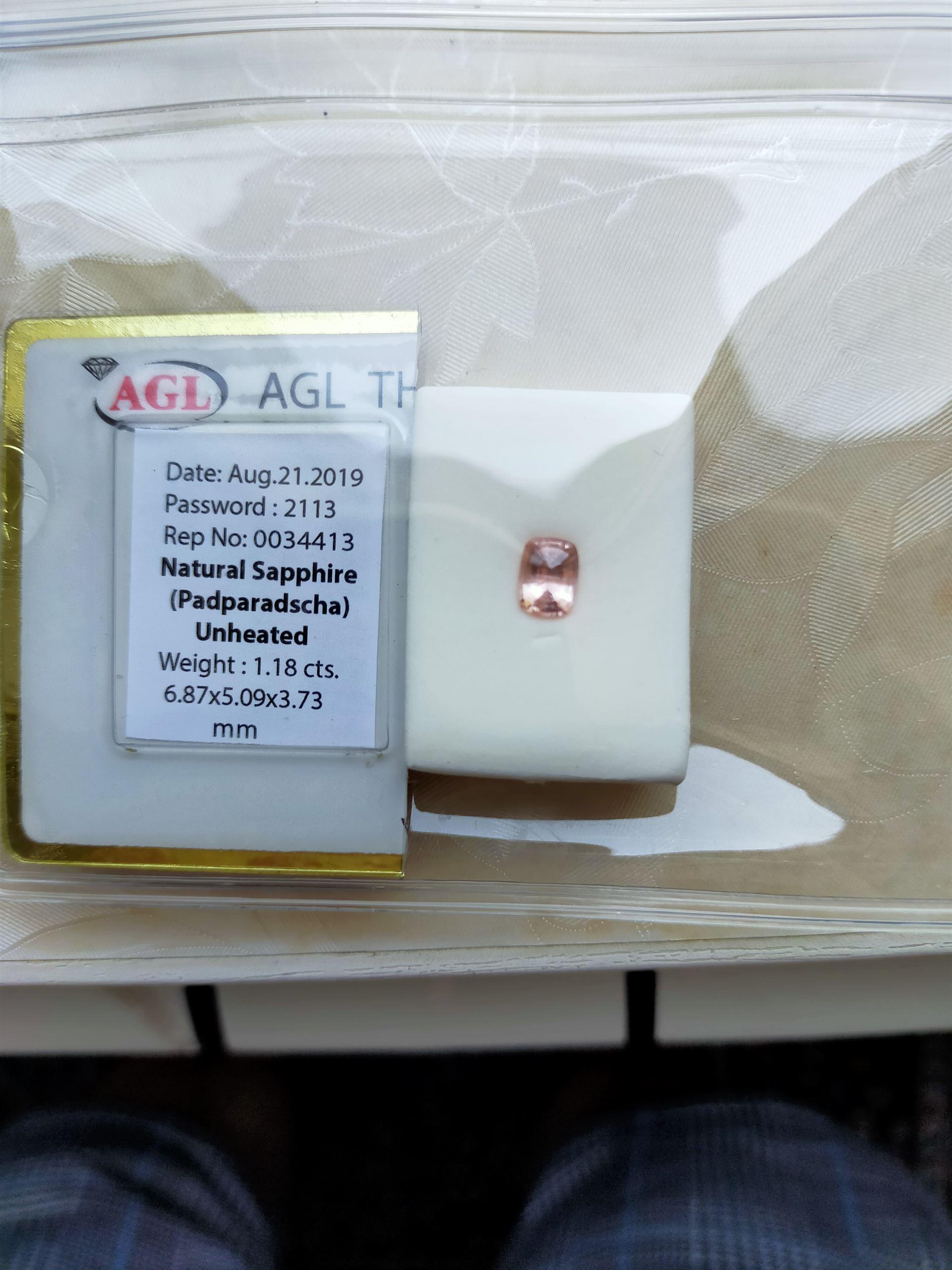 Padparadscha Sapphire, Unheated, AGL In New Condition For Sale In Sheridan, WY