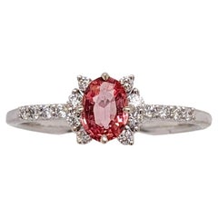 Padparadscha Sapphire w Natural Diamond Accents in Solid 14K White Gold OV 6x4mm
