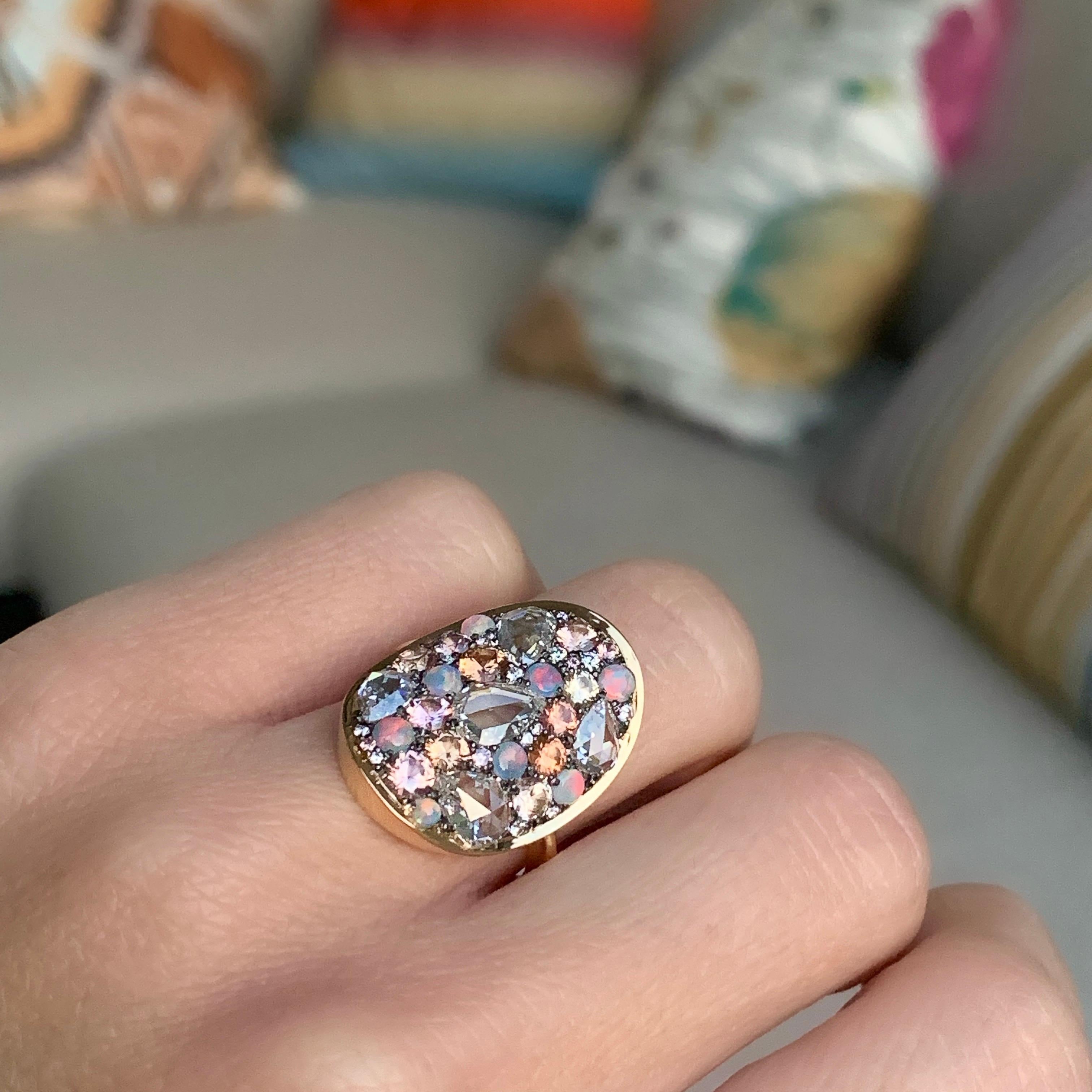 Padparadscha Sapphire, Australian Opal, Rose-Cut Diamond Pave Ring 3