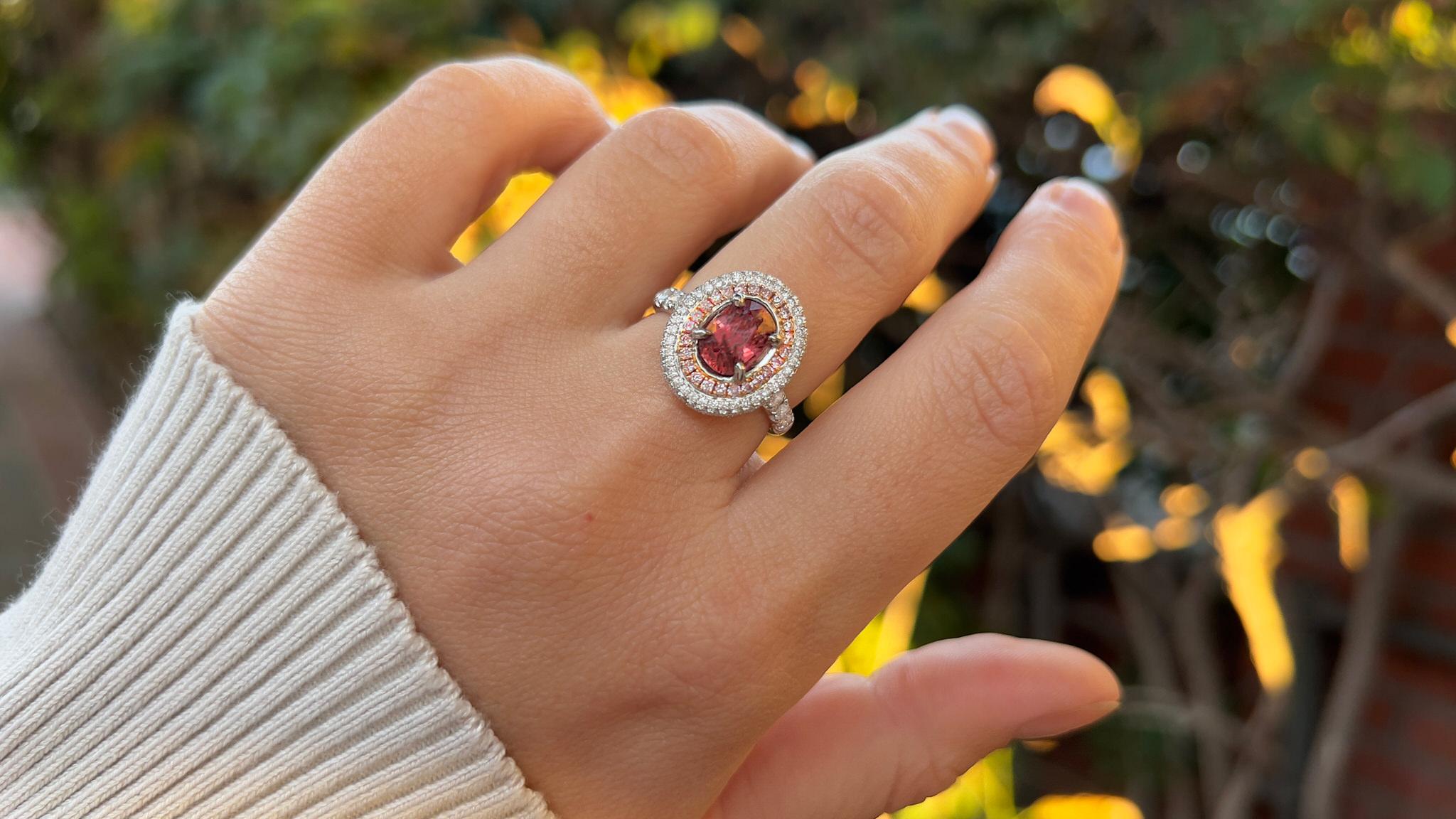 Women's Padparadscha Spinel Ring With Diamonds 3 Carats 18K White Gold For Sale