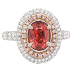 Vintage Padparadscha Spinel Ring With Diamonds 3 Carats 18K White Gold