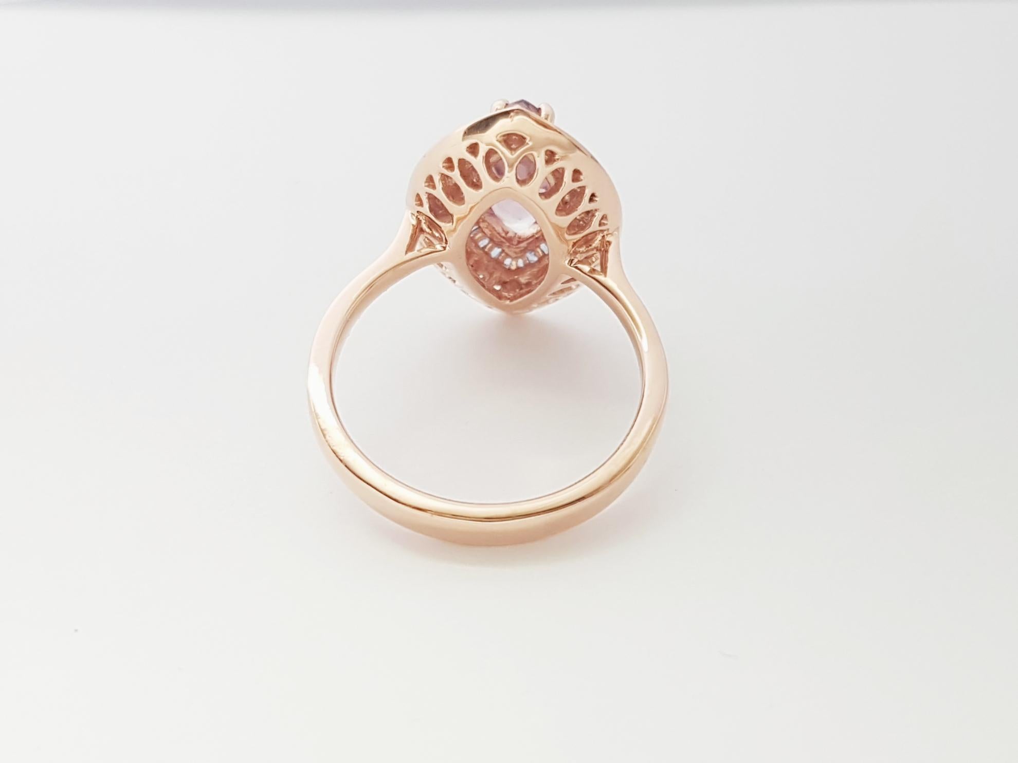 Bague Padparadscha avec saphir bleu et diamant en or rose 18 carats en vente 6