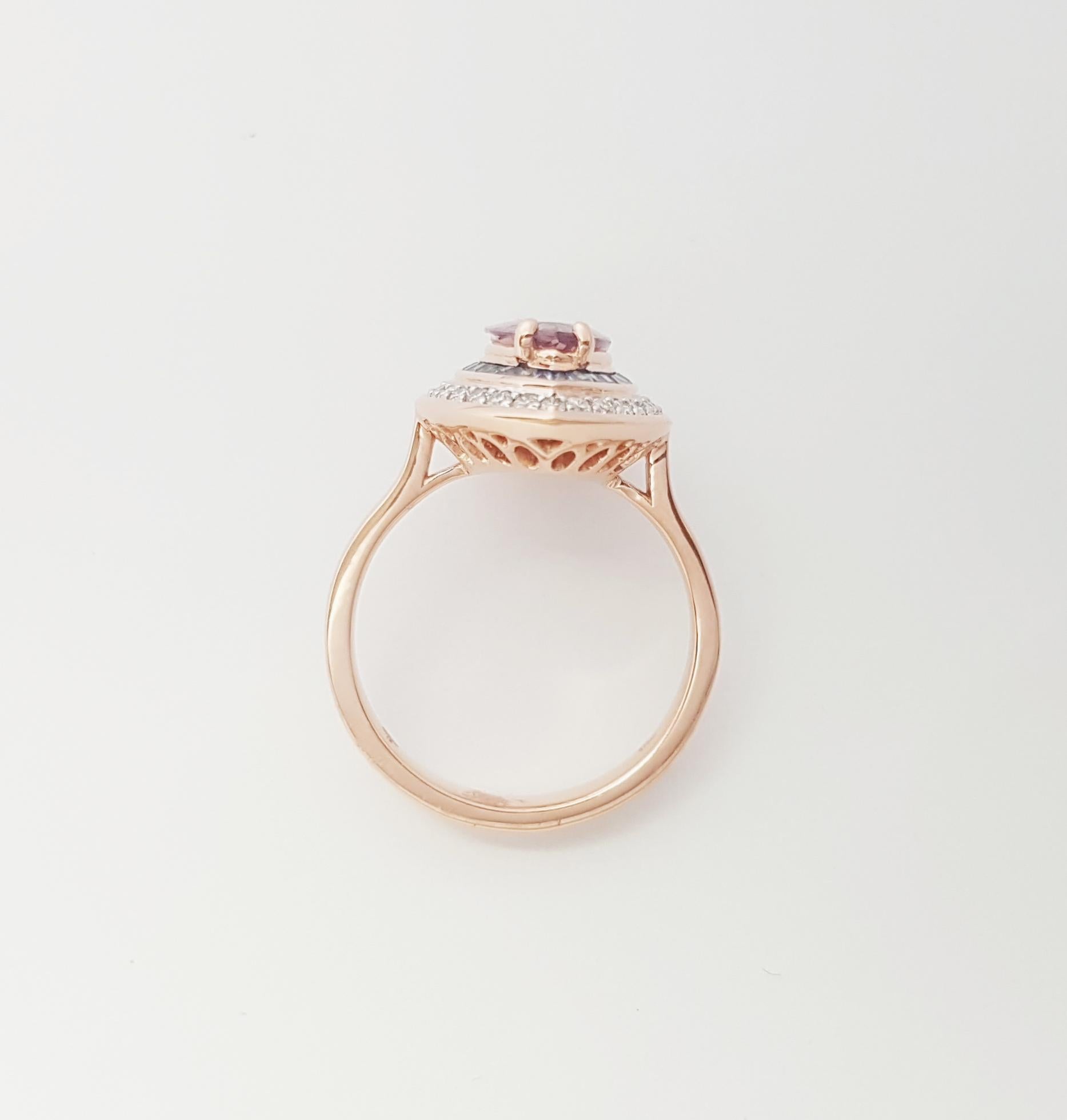 Bague Padparadscha avec saphir bleu et diamant en or rose 18 carats en vente 7