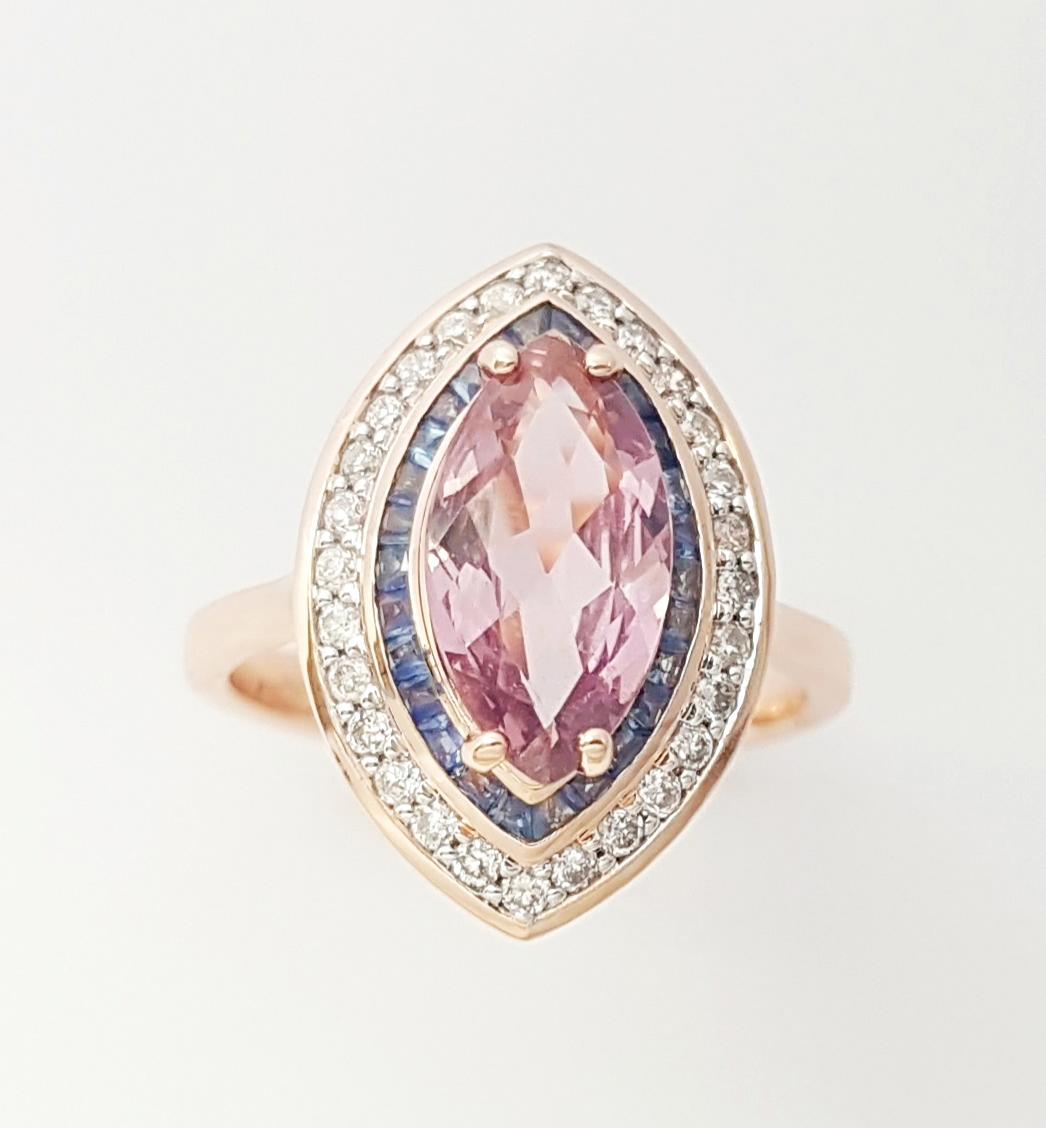 Bague Padparadscha avec saphir bleu et diamant en or rose 18 carats en vente 1