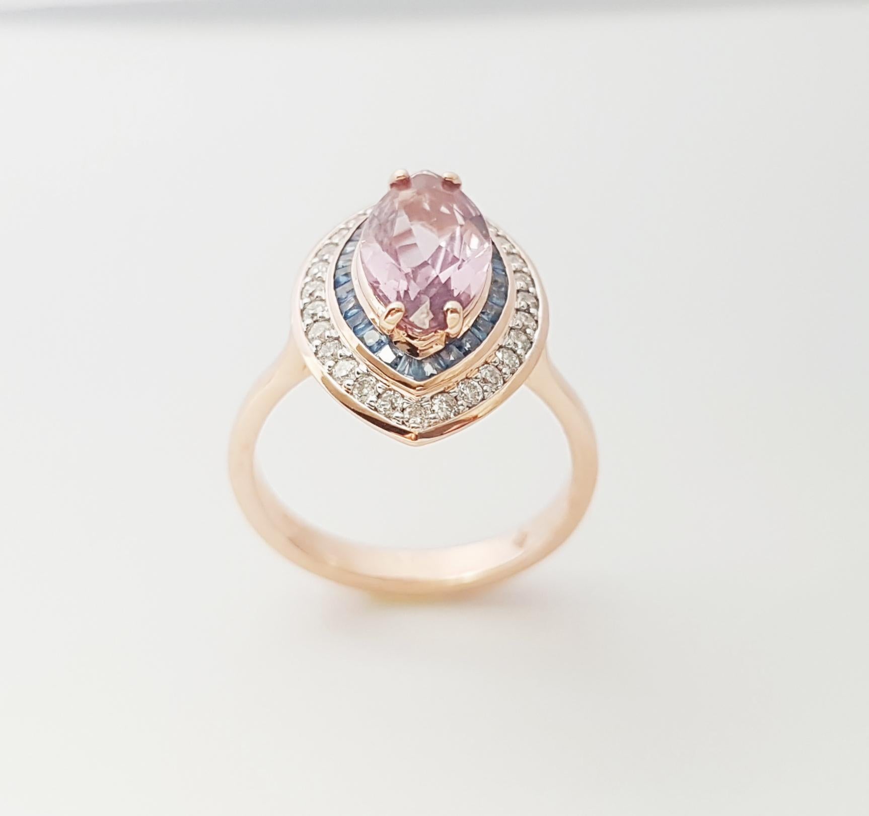Bague Padparadscha avec saphir bleu et diamant en or rose 18 carats en vente 2