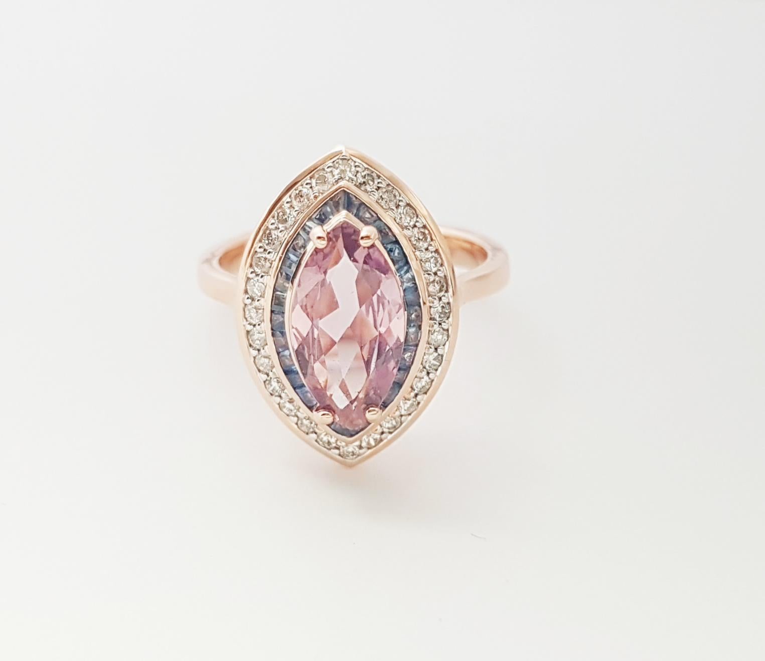 Bague Padparadscha avec saphir bleu et diamant en or rose 18 carats en vente 3
