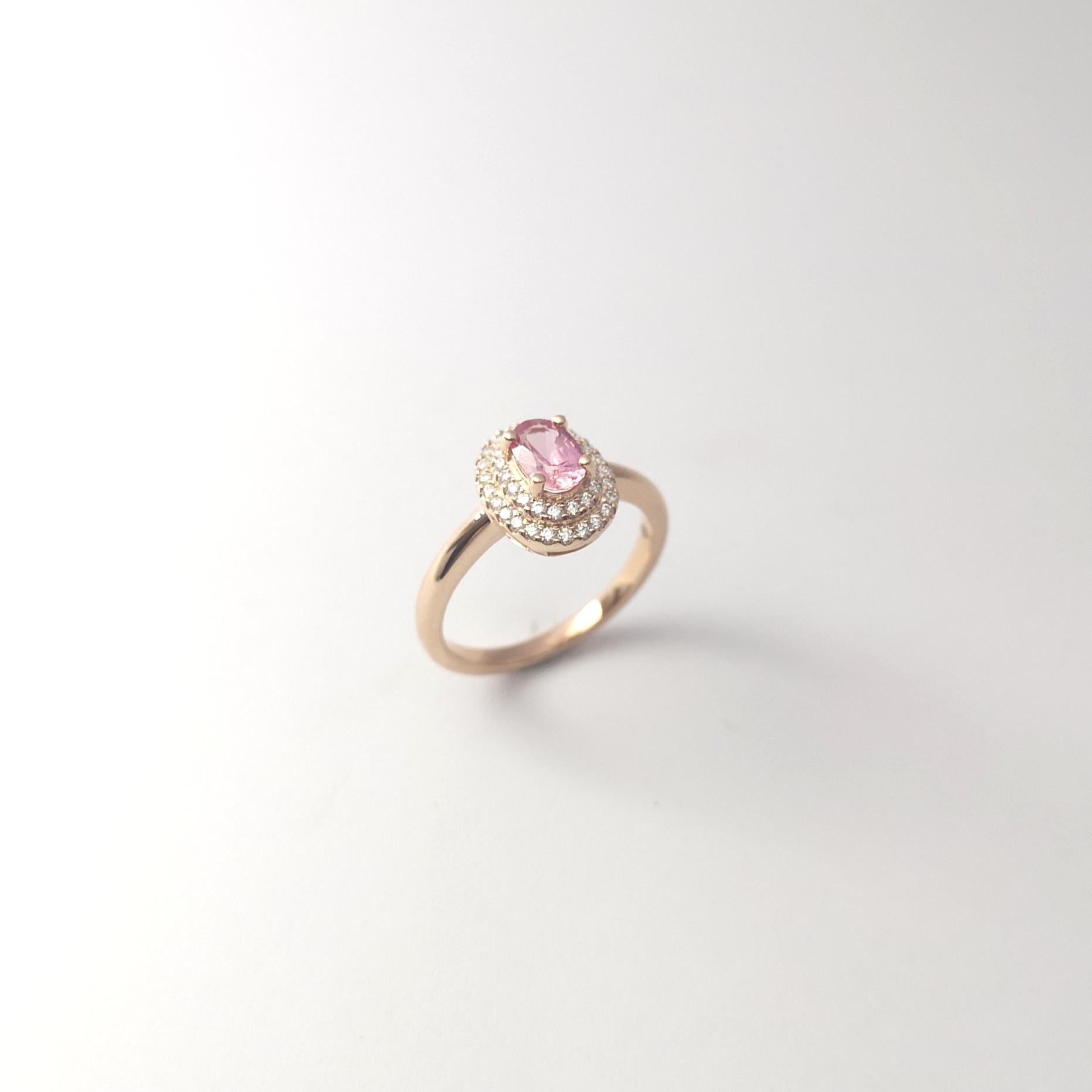 Padparadscha with Diamond Ring set in 18K Rose Gold Settings For Sale 5