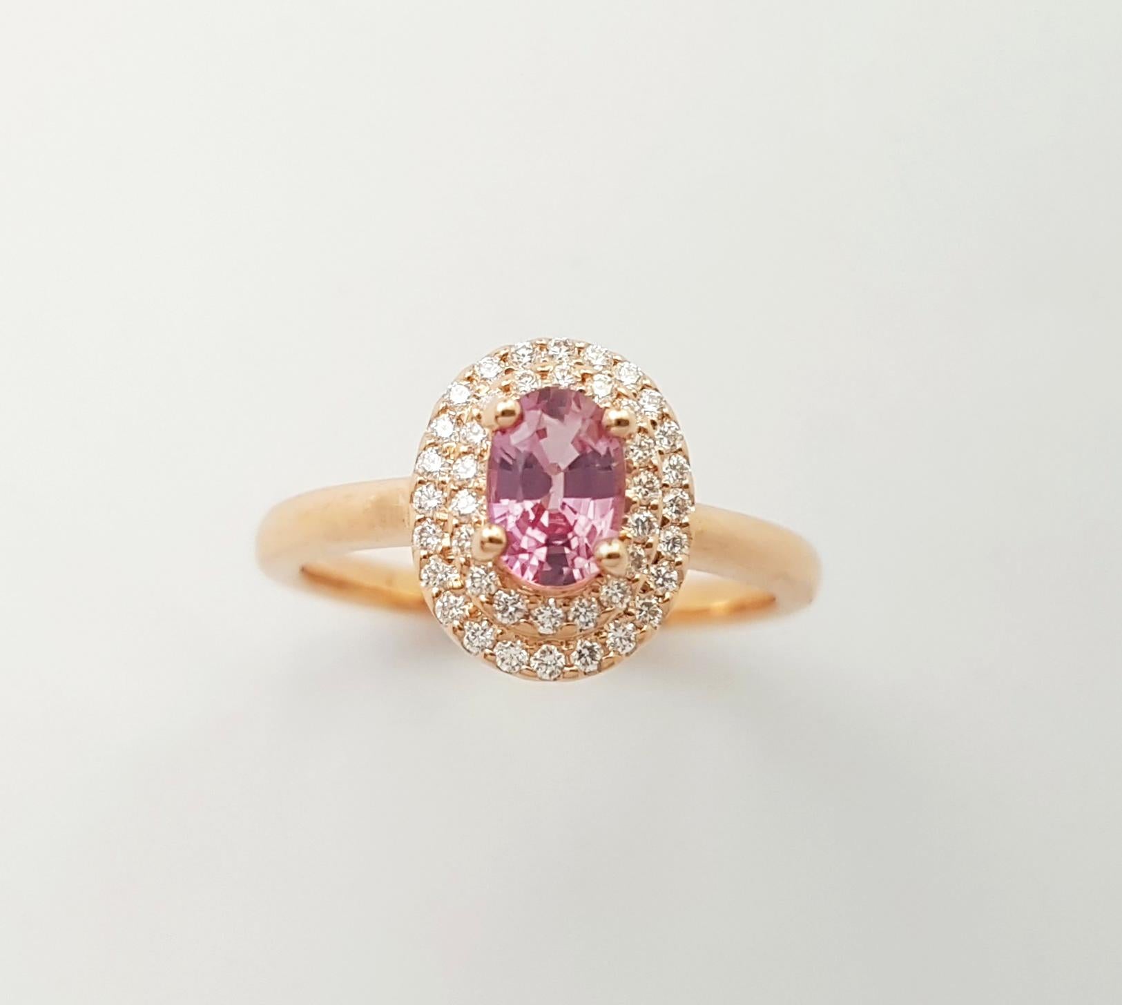 Padparadscha with Diamond Ring set in 18K Rose Gold Settings For Sale 3