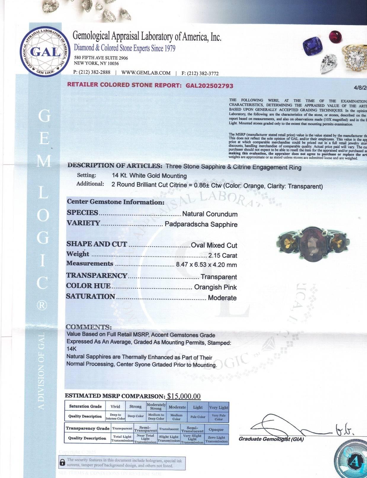 Zaffiro Padpardascha RIng in vendita 1