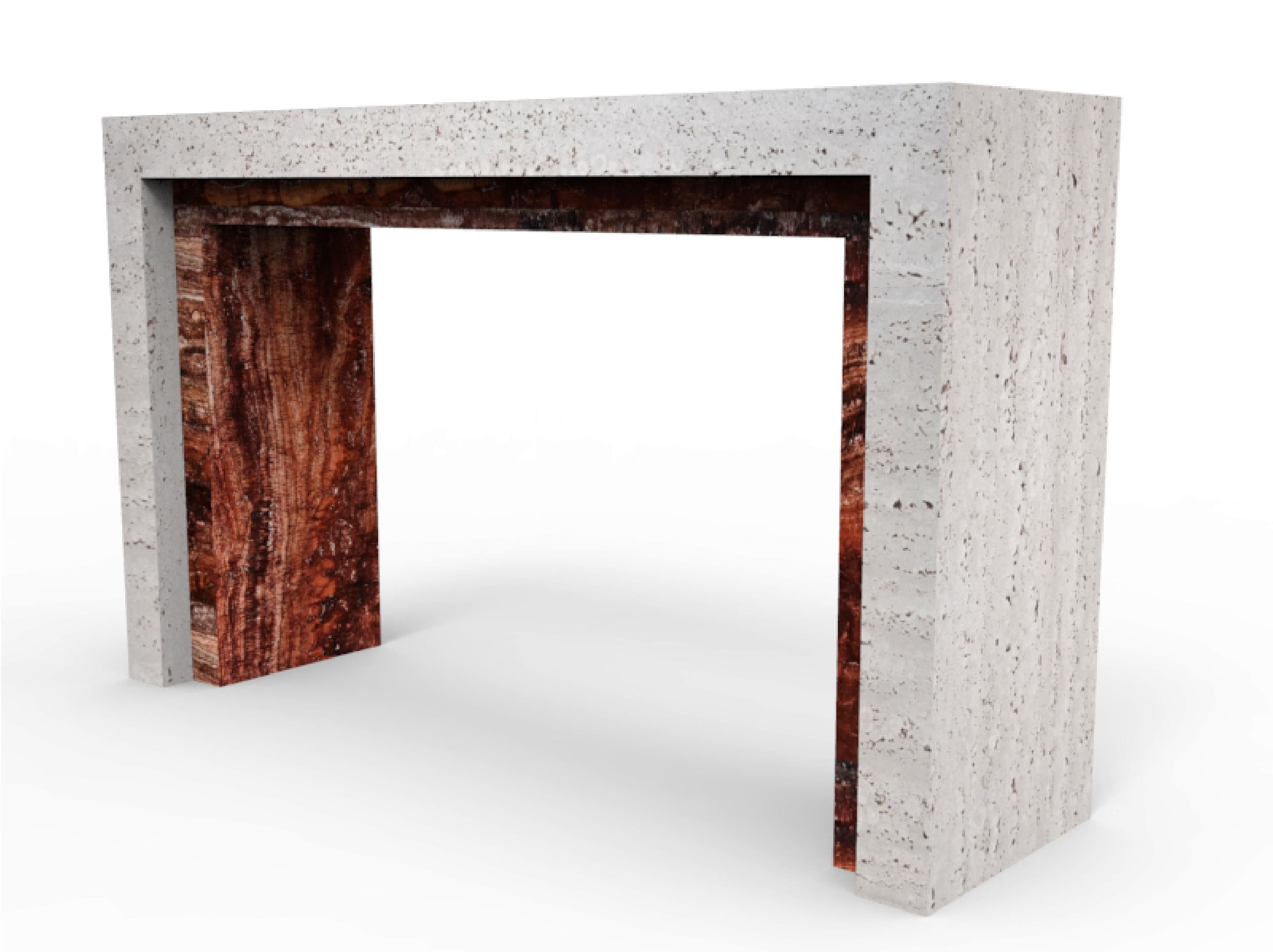 Espagnol Padua Table console en marbre travertin Design contemporain Marbre italien Meddel en vente