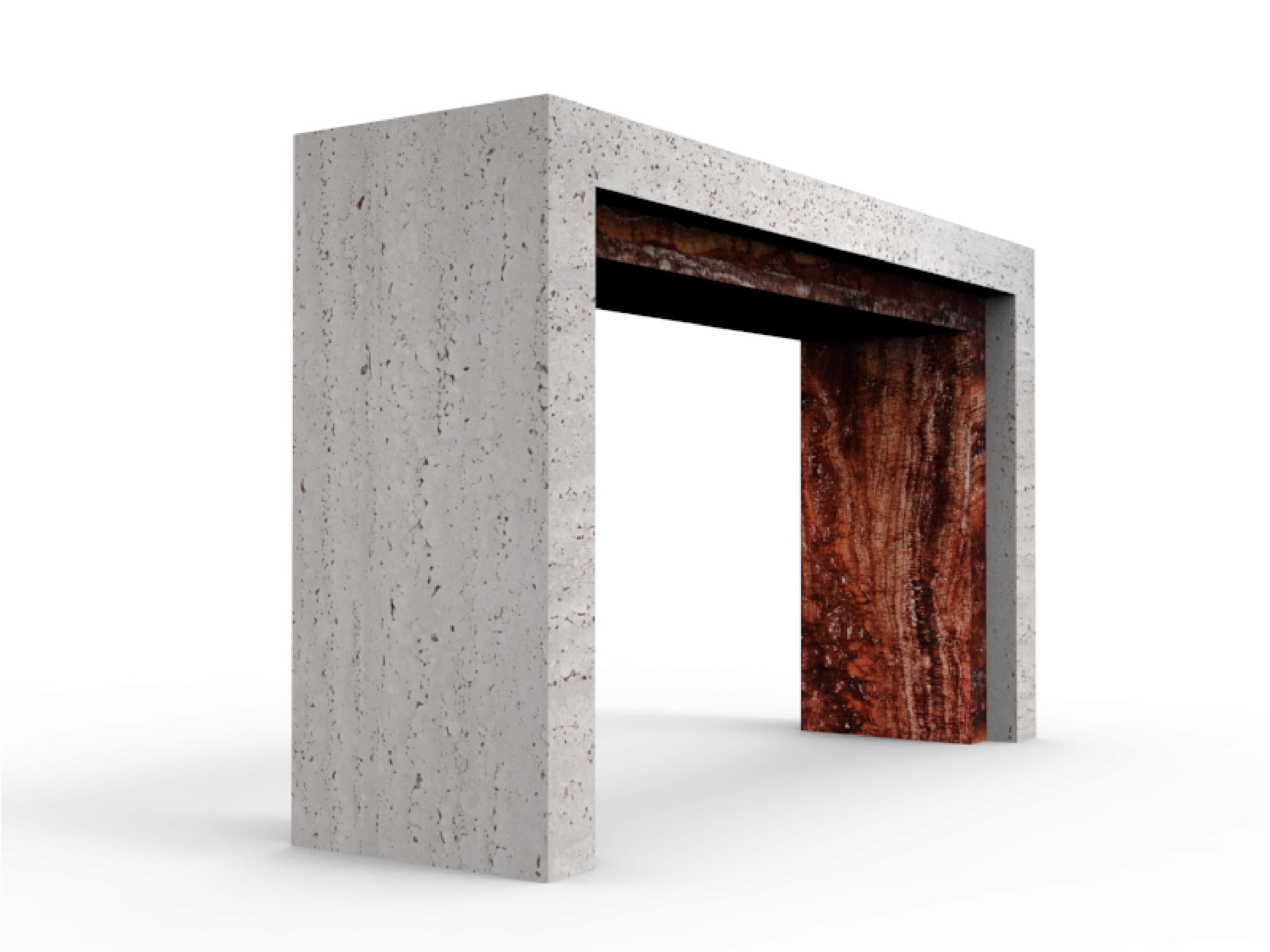 XXIe siècle et contemporain Padua Table console en marbre travertin Design contemporain Marbre italien Meddel en vente