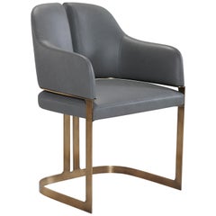 Padus Host Dining Chair with Arm, Bronze Patina, Contemporary, Art Deco Inspired