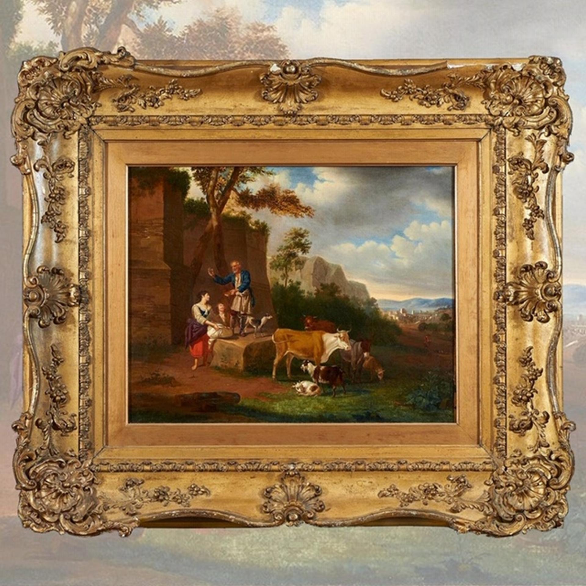 Belgian Paesaggio 18th Century Oil on Canvas Schaetzell Signed 1783 Landscape Painting