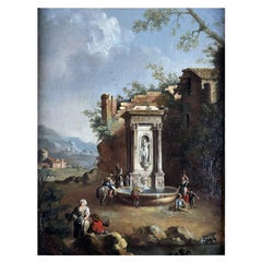 Arcadian Landscape With Fountain By Venetian Rococo Painter Giuseppe Zais 1850s