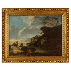 Salvator Rosa (att.), Paysage côtier avec armuriers au repos, peinture sur toile