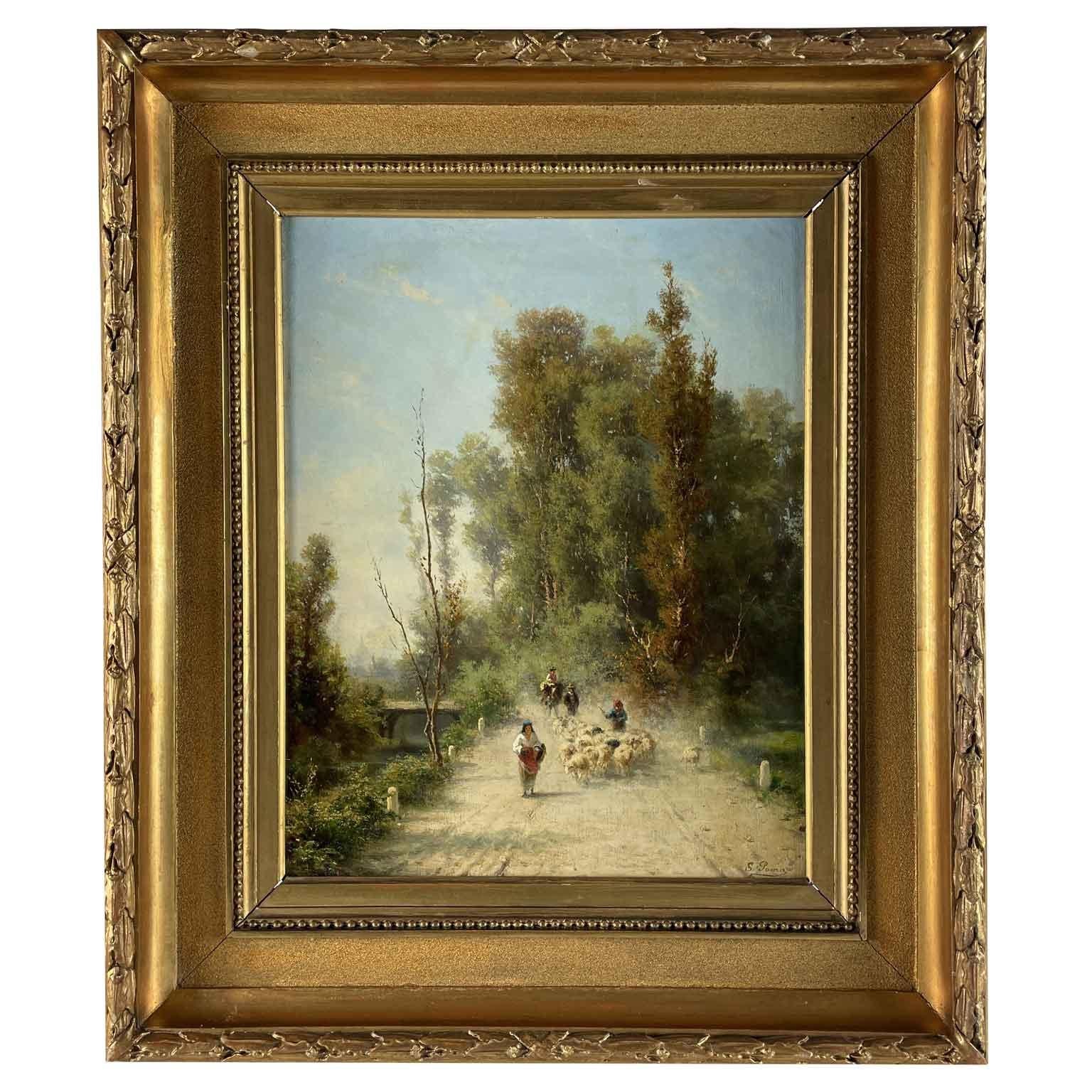 Countryside Landscape with Shepherds and Sheep by Silvio Poma circa 1890 Italian For Sale 2