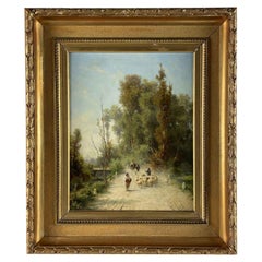Paysage de campagne avec bergers et moutons par Silvio Poma vers 1890 Italien