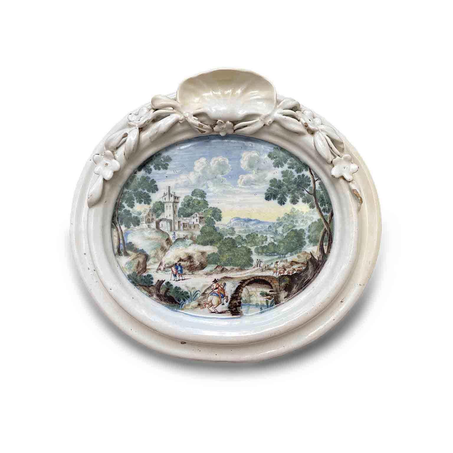Paesaggio Dipinto su Maiolica Italiana um 1750 Ovale Wandtafel Veneta im Angebot 1
