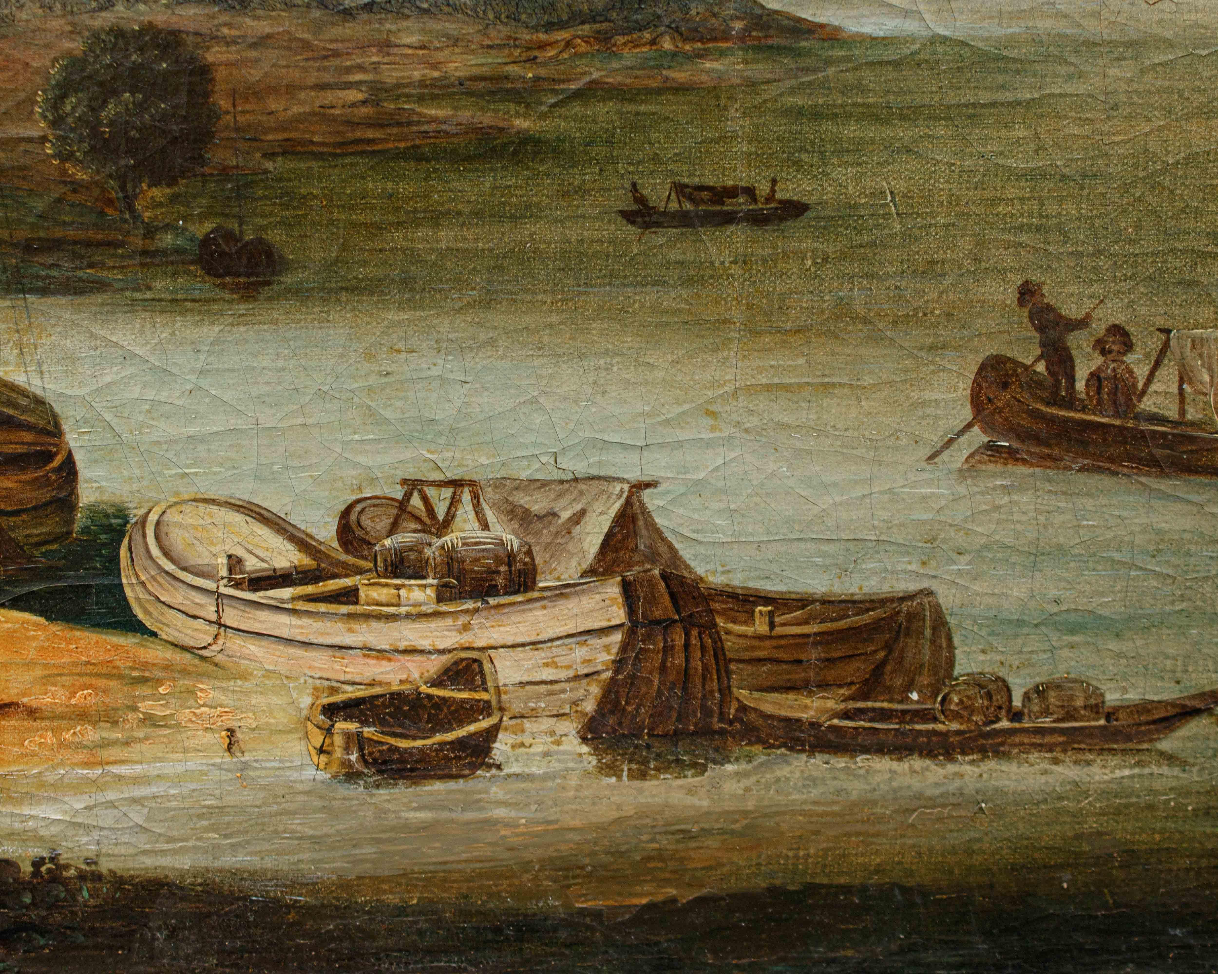 Toile Paysage fluvial fin du 18e siècle - début du 19e siècle en vente