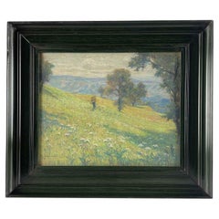Paesaggio Italiano Con Contadina Fine 1800 Romolo Ubertalli Pastello su Cartone