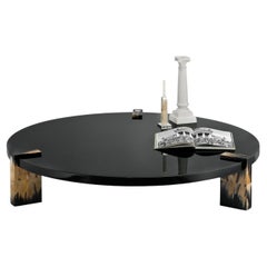 Paestum Coffee Table in Lacquered Black Wood & Dark Horn by Arcahorn