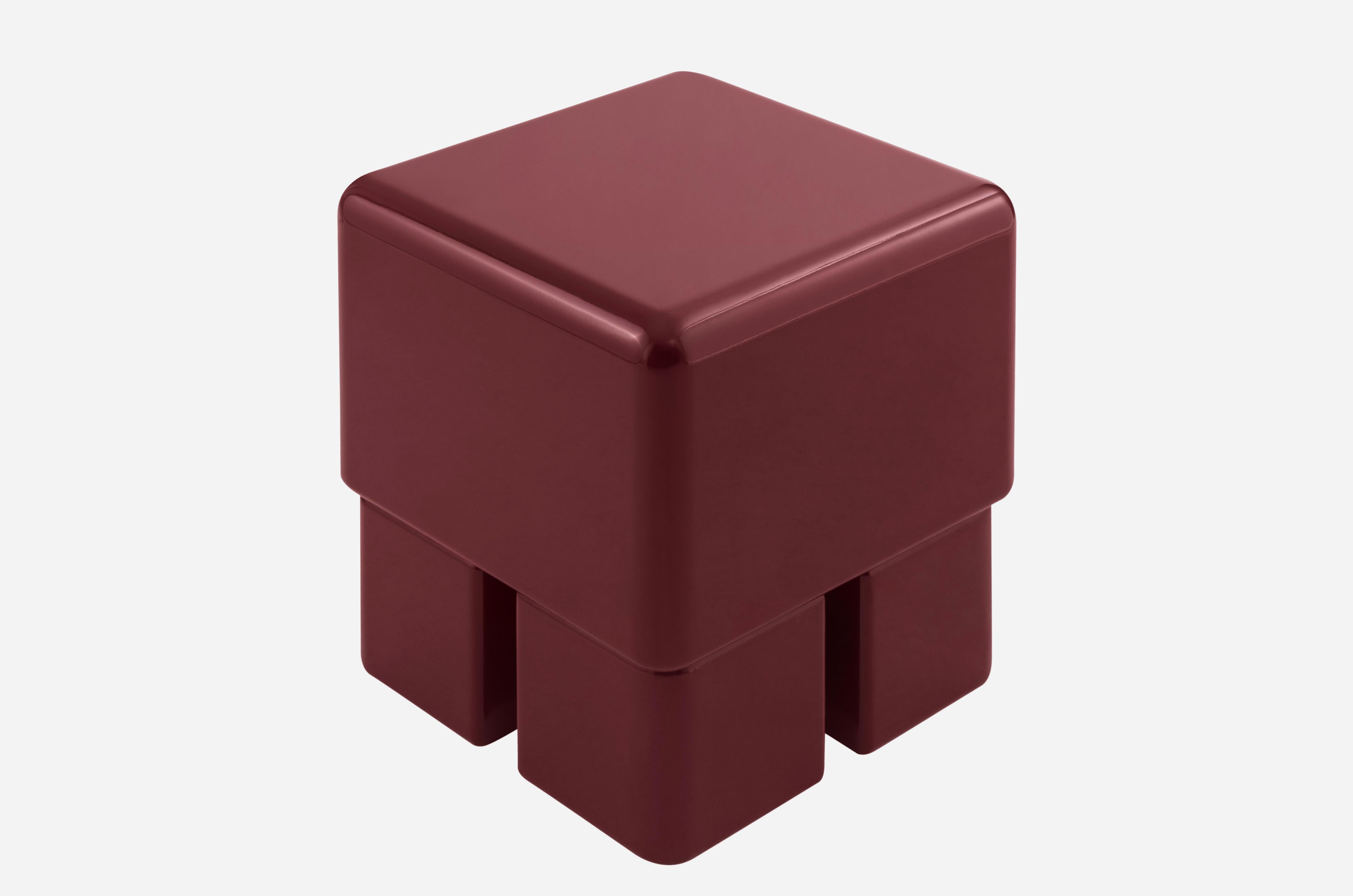 Contemporary Paffuto Cherry Lacquered Side Table/ Stool For Sale