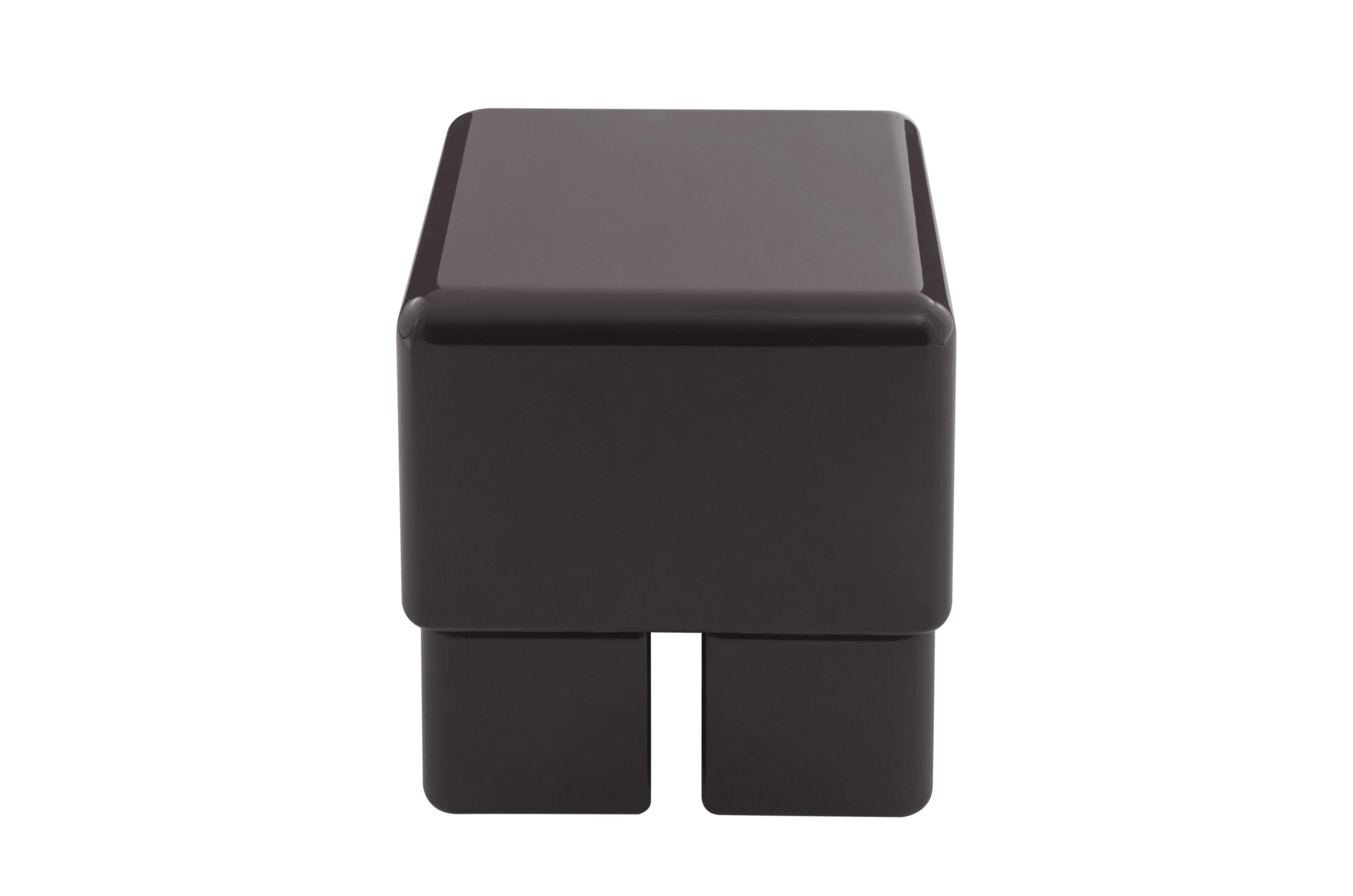 Modern Paffuto Chocolate Lacquered Side Table/ Stool For Sale