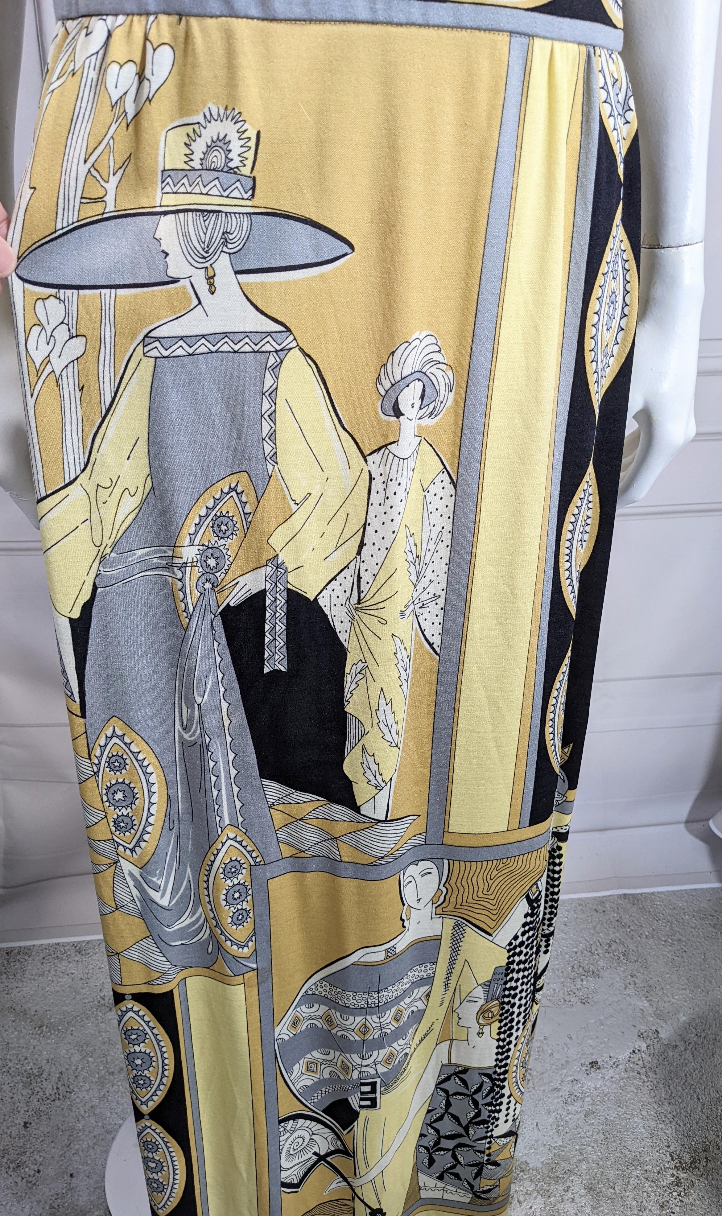 Paganne Art Deco Print Gown In Good Condition For Sale In New York, NY