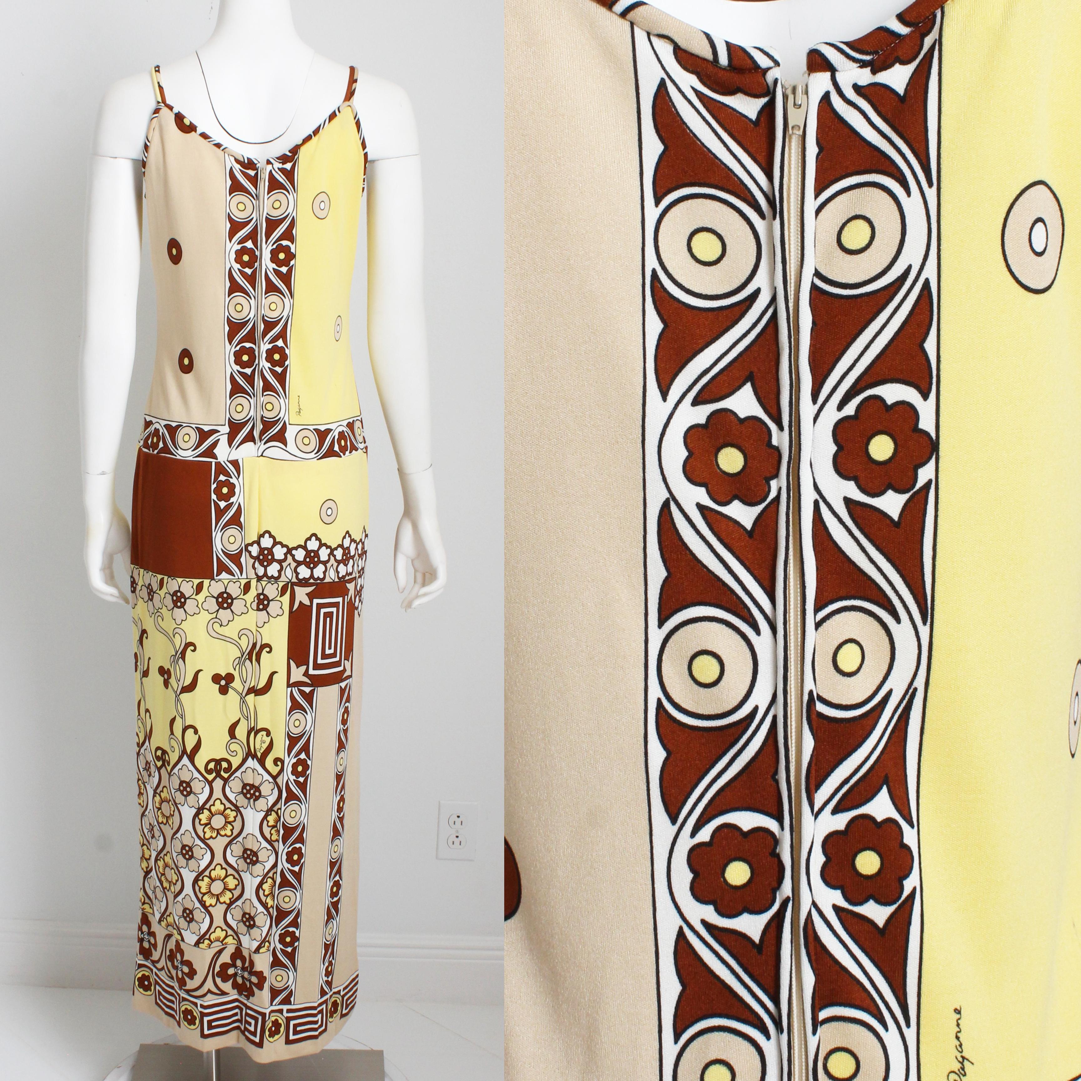 Paganne by Gene Berk Robe longue colonne longue sans manches Mod Op Art Vintage des années 70 en vente 2