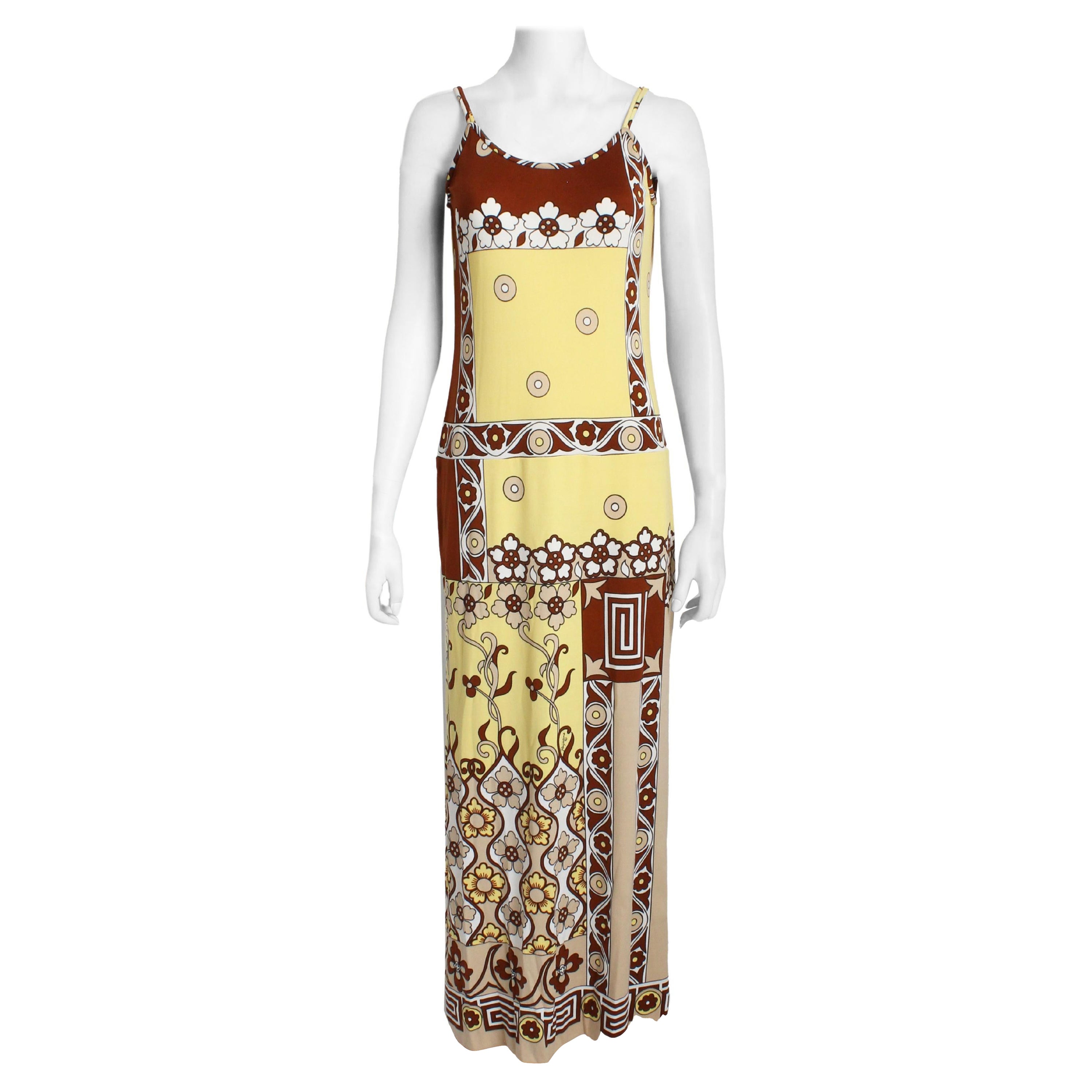 Vestido Paganne by Gene Berk Largo Maxi Columna Sin Mangas Mod Op Art Vintage Años 70