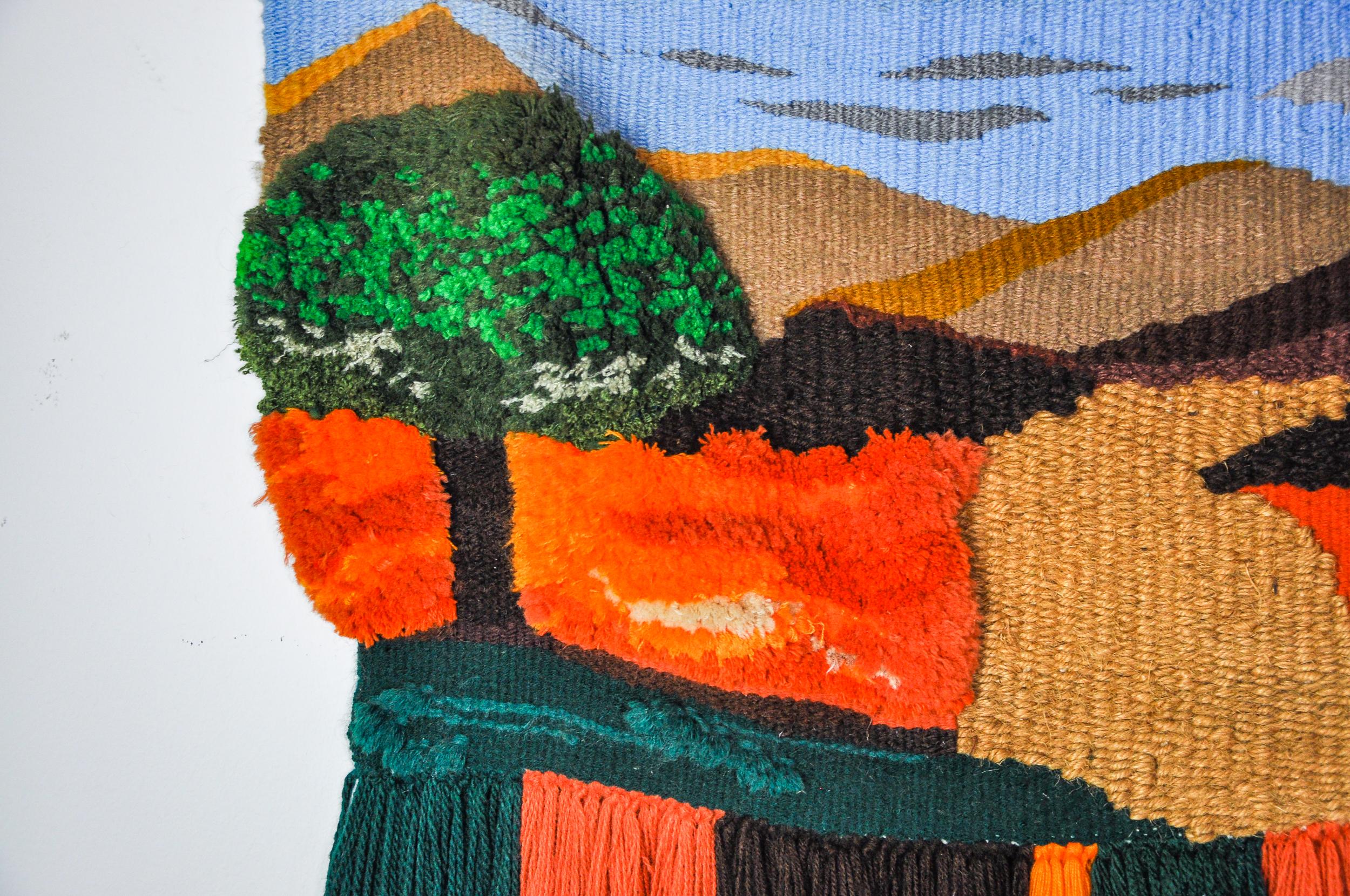 Hollywood Regency Page 1 of 9 Macrame textured wall hanging, Catalan landscape, Spain, 1970s For Sale