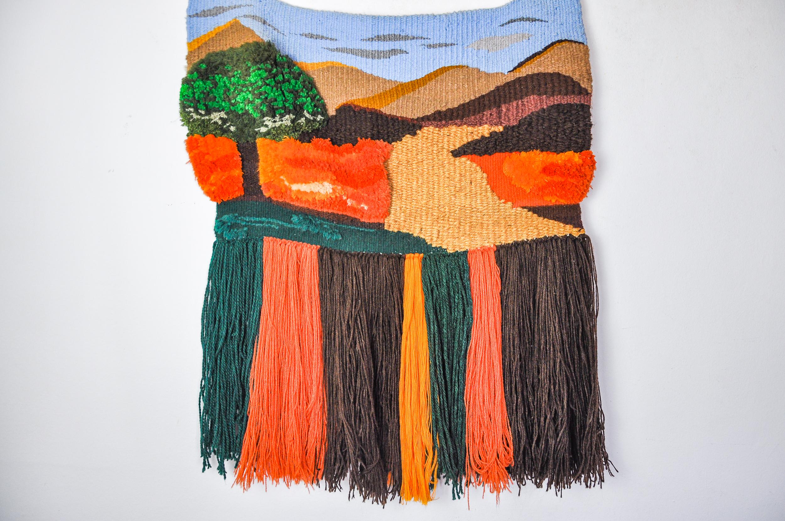 Spanish Page 1 of 9 Macrame textured wall hanging, Catalan landscape, Spain, 1970s For Sale
