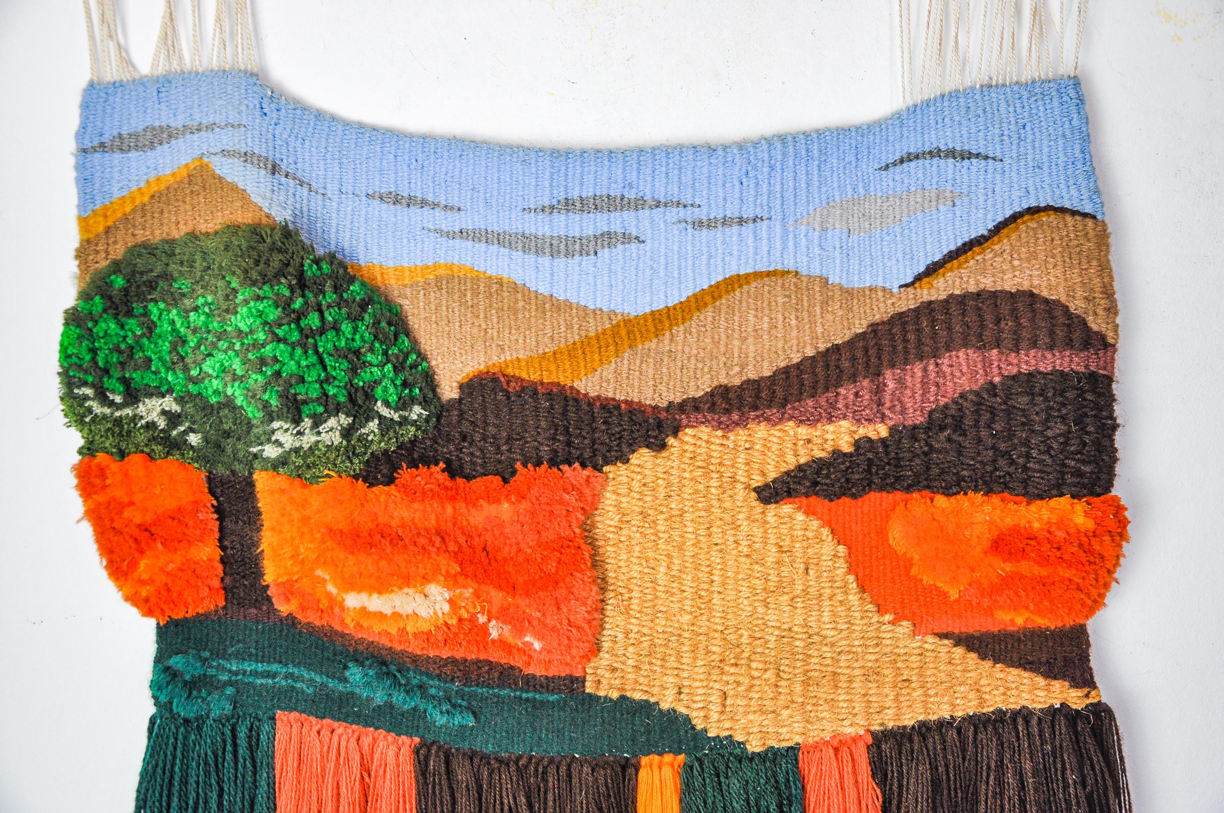 Late 20th Century Page 1 of 9 Macrame textured wall hanging, Catalan landscape, Spain, 1970s For Sale