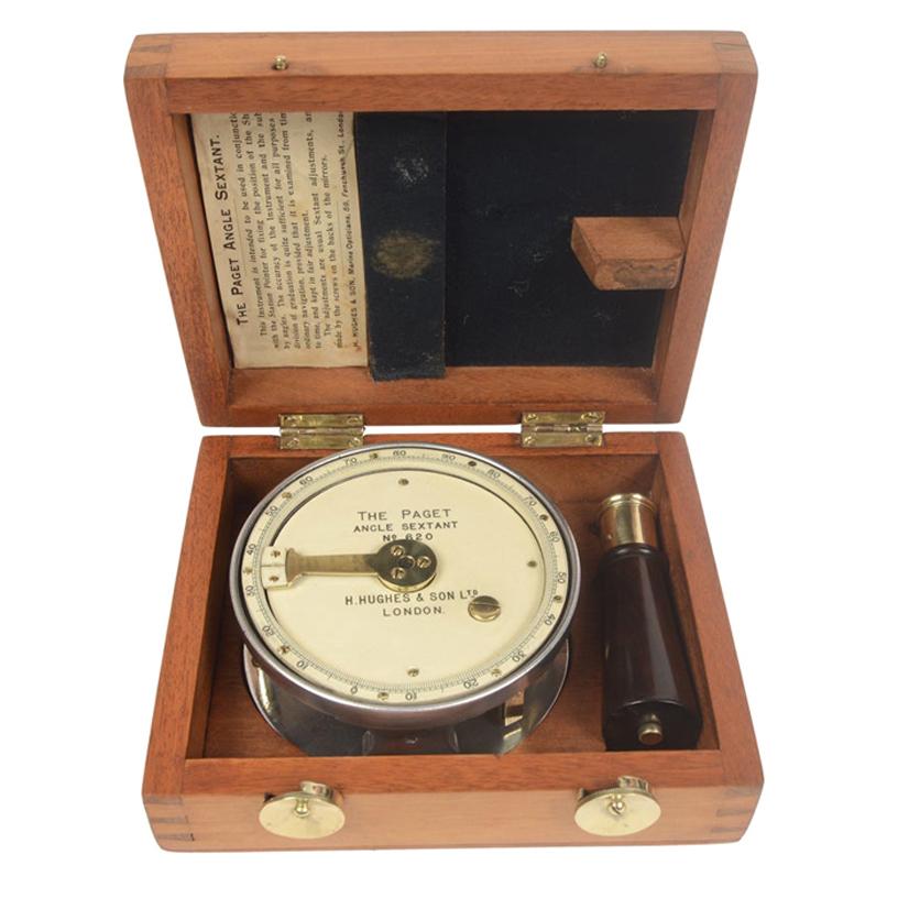 1910 Paget Nautical Angular Sextant Mahogany Box Antique Marine Navigation Tool