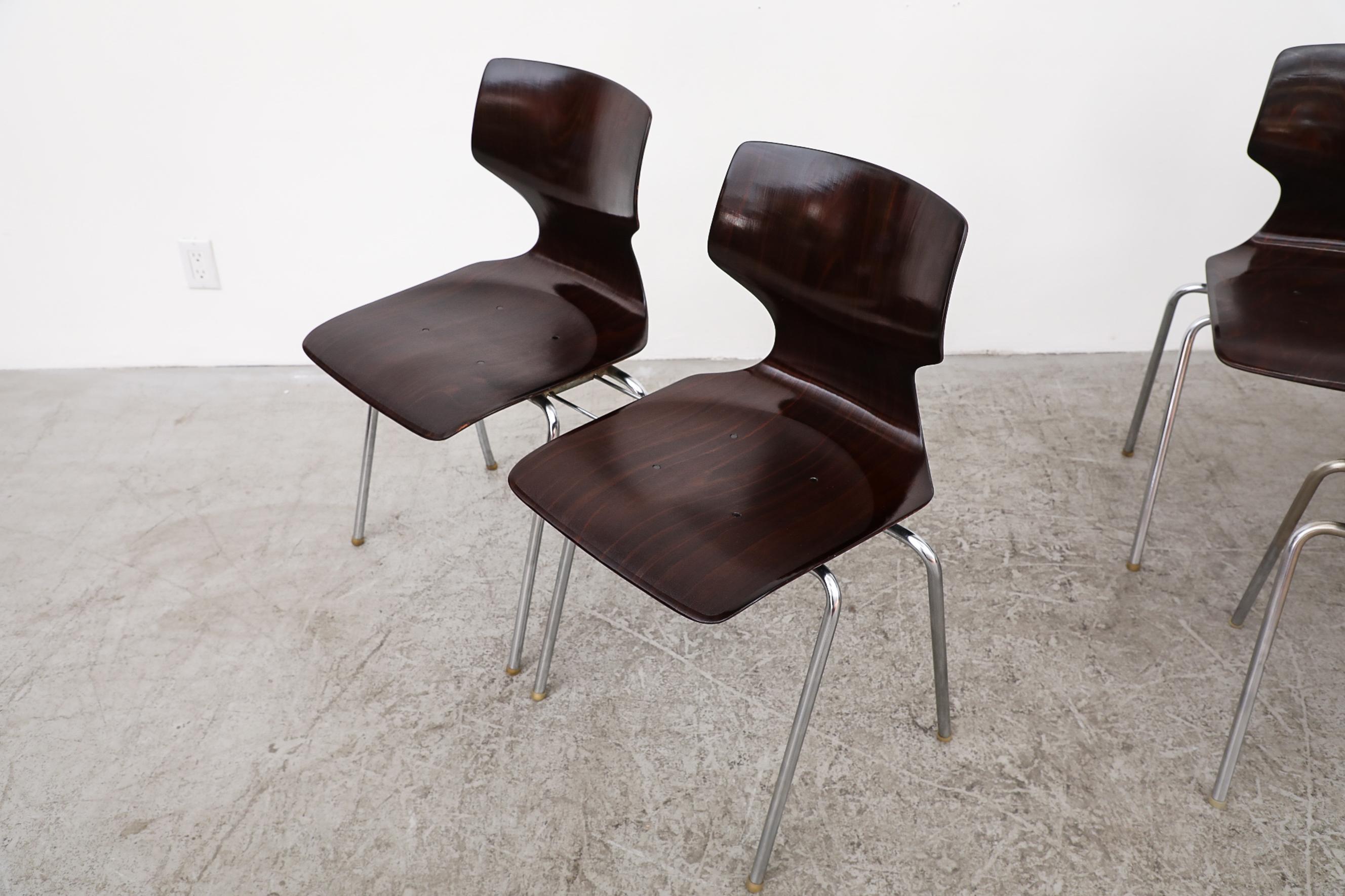 Pagholz Flötotto Dark Brown Wingback Stacking Chairs with Chrome Legs, 1970s For Sale 1