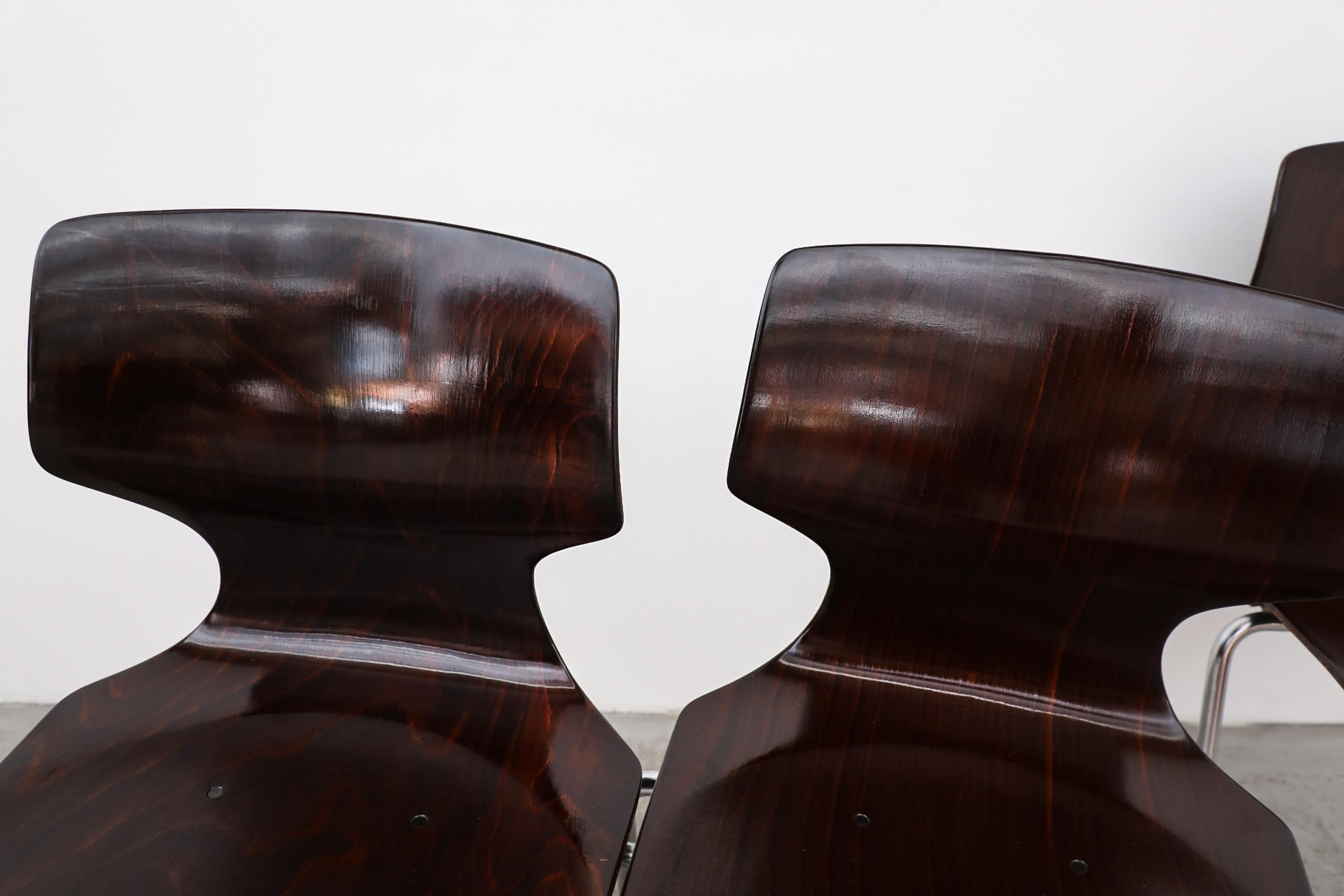 Pagholz Flötotto Dark Brown Wingback Stacking Chairs with Chrome Legs, 1970s For Sale 3
