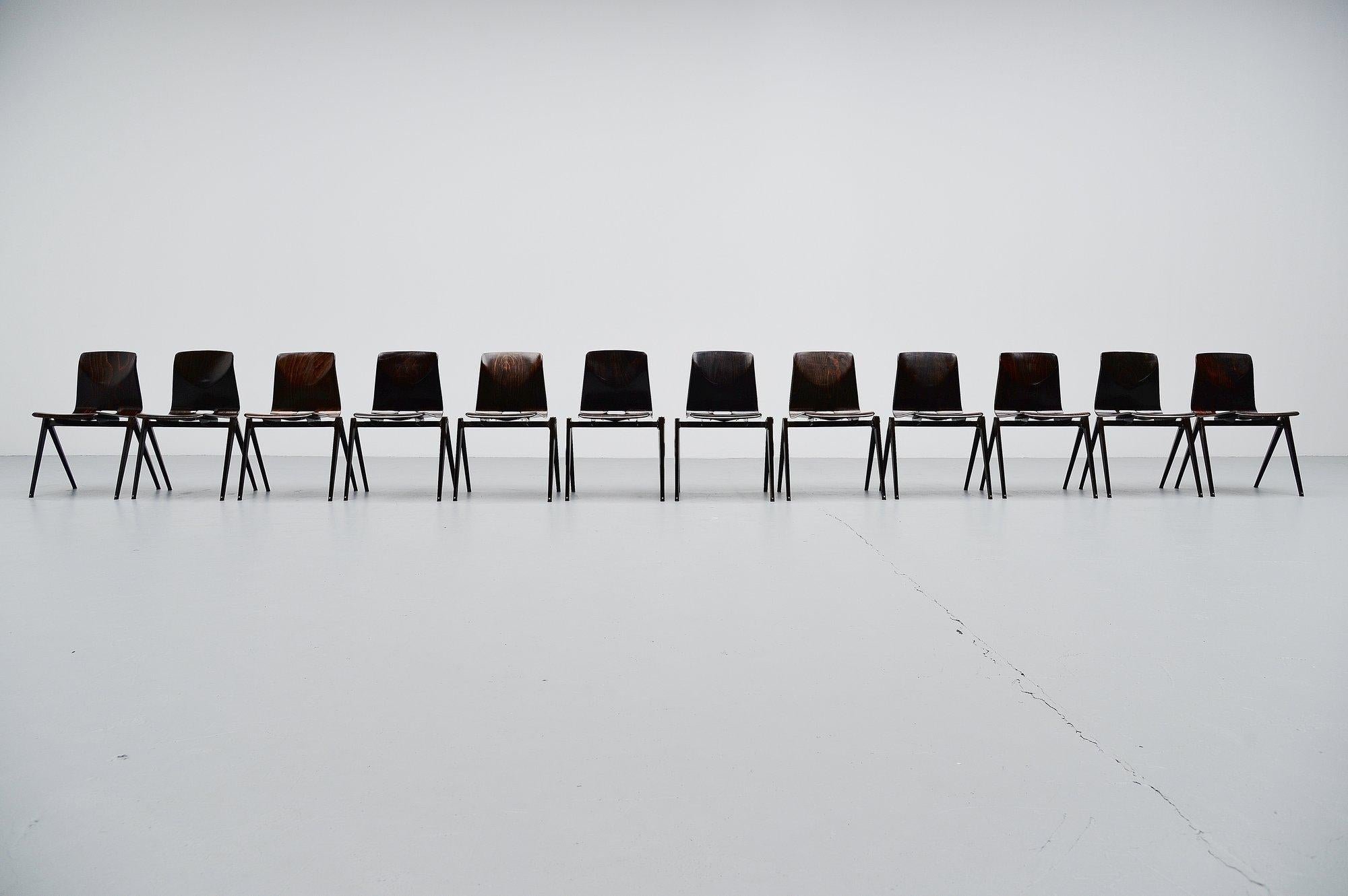 Cold-Painted Pagholz Industrial Stacking Chairs Brown, Germany, 1970