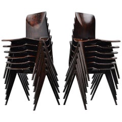 Pagholz Industrial Stacking Chairs Brown, Germany, 1970