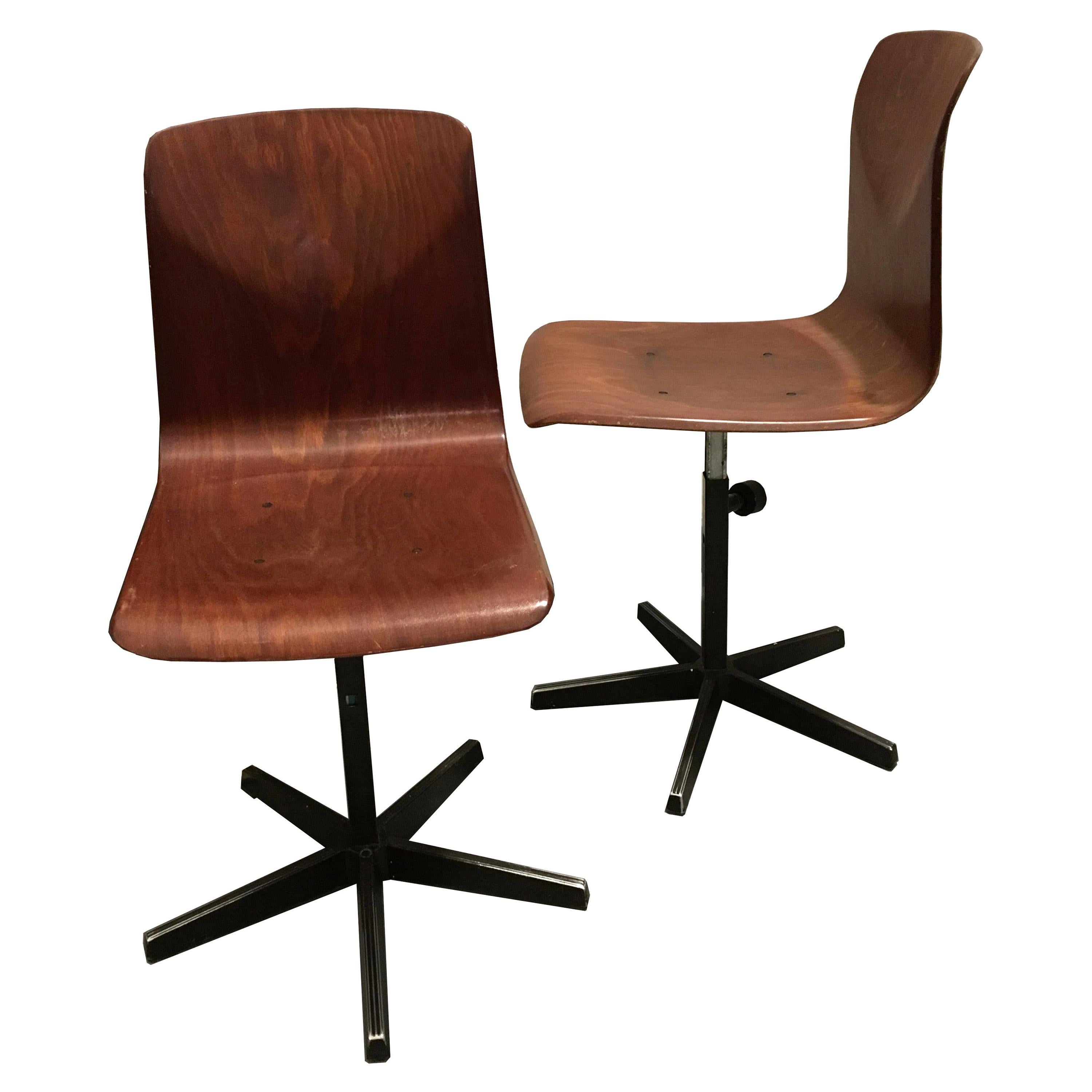 Pagholz Pair of Metal and Bent Plywood German Industrial Chairs, 1970s