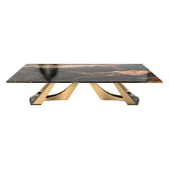 "Pagina" Coffee Table with Bronze and Golden Cobra Marble, Handmade, Istanbul