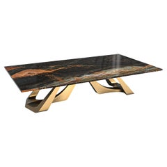 Mesa de centro "Pagina" de bronce y mármol Cobra Dorada, hecha a mano, Estambul