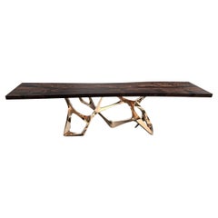 Table de salle à manger "Pagina" avec plateau en bronze et noyer, fait à la main, Istanbul