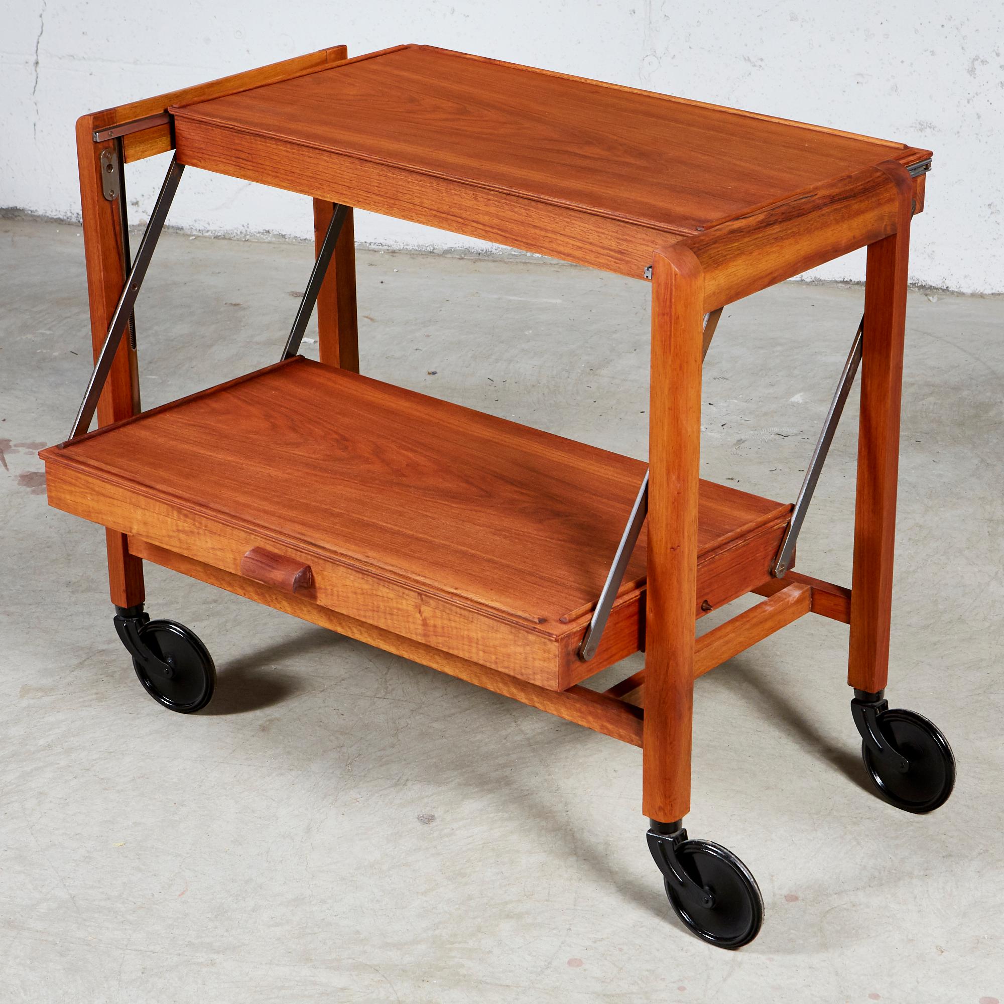 American Pago Teak Expandable Rolling Cart, 1960s For Sale